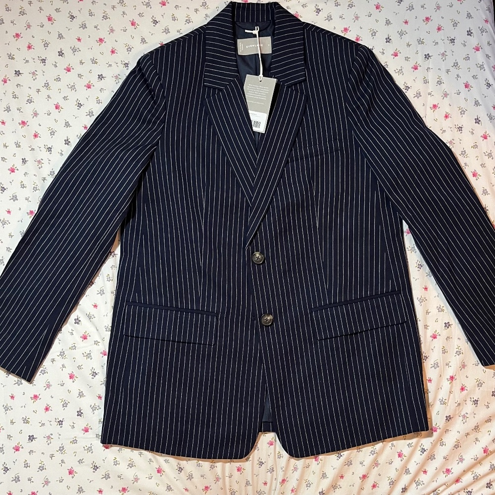 Everlane TENCEL™ Oversized Blazer (navy/bone color/pinstripe)